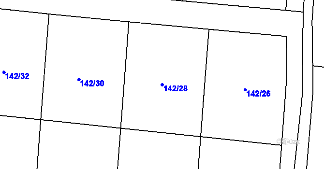 Parcela st. 142/28 v KÚ Větrušice u Klecan, Katastrální mapa