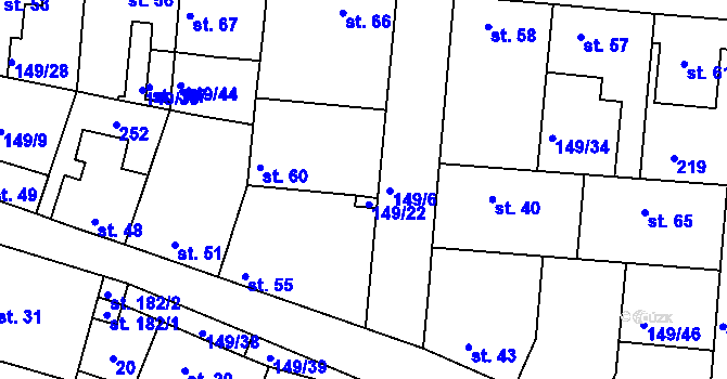 Parcela st. 149/55 v KÚ Větrušice u Klecan, Katastrální mapa