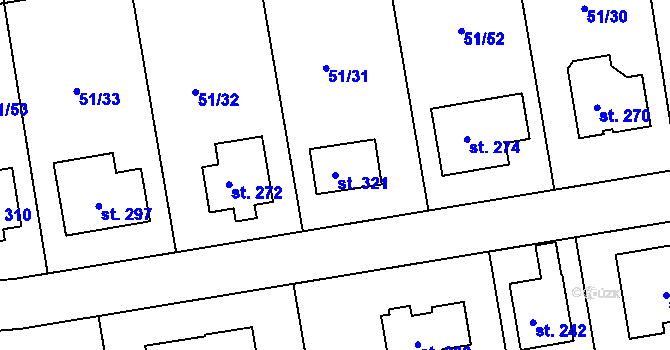 Parcela st. 321 v KÚ Větrušice u Klecan, Katastrální mapa
