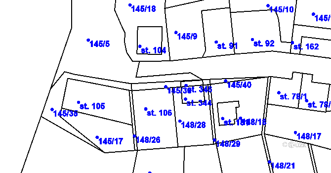 Parcela st. 145/39 v KÚ Větrušice u Klecan, Katastrální mapa