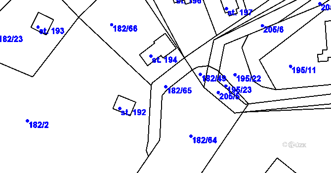 Parcela st. 182/65 v KÚ Větrušice u Klecan, Katastrální mapa