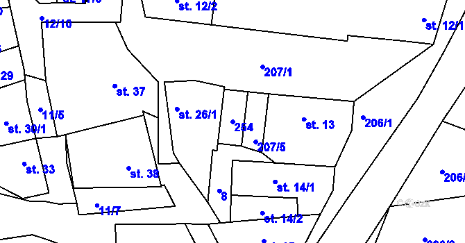 Parcela st. 254 v KÚ Větrušice u Klecan, Katastrální mapa