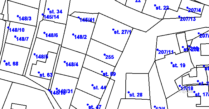 Parcela st. 255 v KÚ Větrušice u Klecan, Katastrální mapa