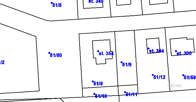 Parcela st. 354 v KÚ Větrušice u Klecan, Katastrální mapa