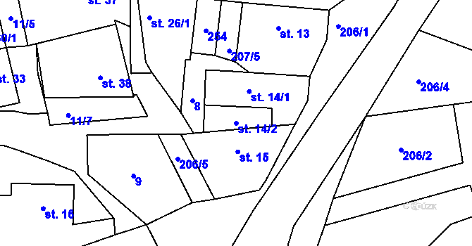 Parcela st. 14/2 v KÚ Větrušice u Klecan, Katastrální mapa
