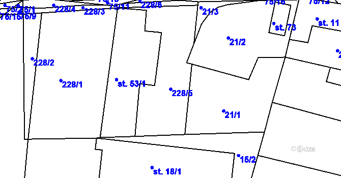 Parcela st. 228/5 v KÚ Jelenice, Katastrální mapa
