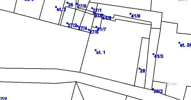 Parcela st. 1 v KÚ Jelenice, Katastrální mapa