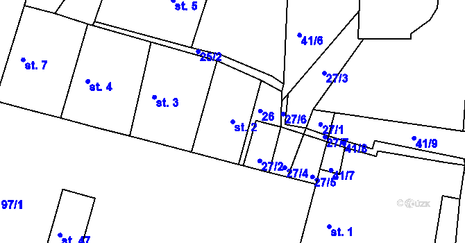 Parcela st. 2 v KÚ Jelenice, Katastrální mapa