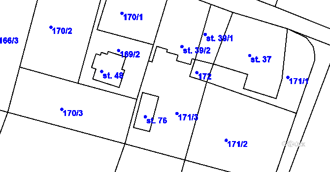 Parcela st. 171/3 v KÚ Jelenice, Katastrální mapa