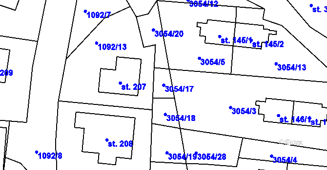 Parcela st. 3054/17 v KÚ Bohdalovice u Větřní, Katastrální mapa