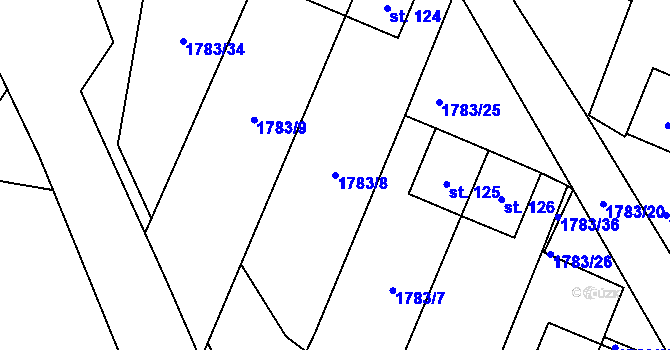 Parcela st. 1783/8 v KÚ Bohdalovice u Větřní, Katastrální mapa