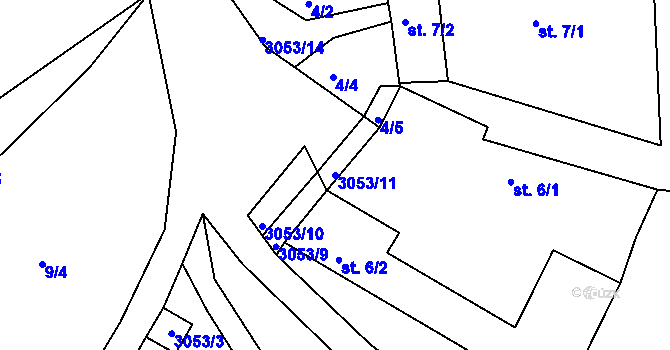 Parcela st. 3053/11 v KÚ Hašlovice, Katastrální mapa