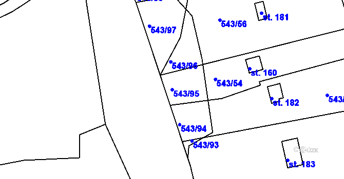 Parcela st. 543/95 v KÚ Hašlovice, Katastrální mapa