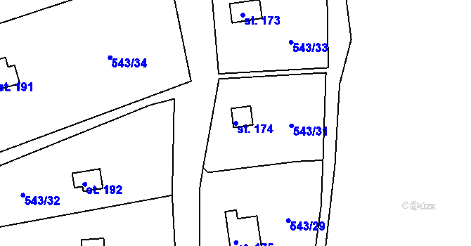 Parcela st. 174 v KÚ Hašlovice, Katastrální mapa