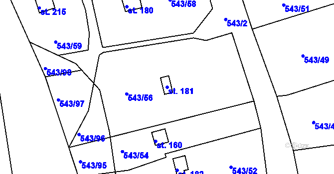 Parcela st. 181 v KÚ Hašlovice, Katastrální mapa