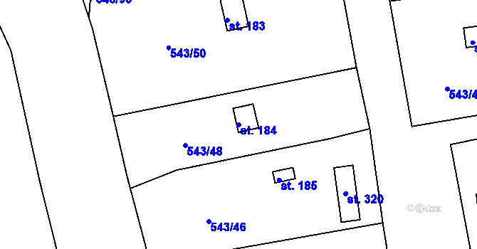 Parcela st. 184 v KÚ Hašlovice, Katastrální mapa