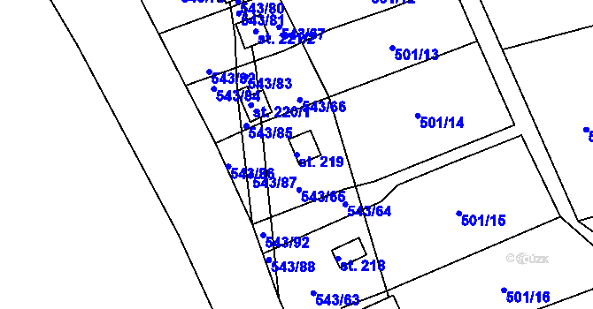 Parcela st. 219 v KÚ Hašlovice, Katastrální mapa