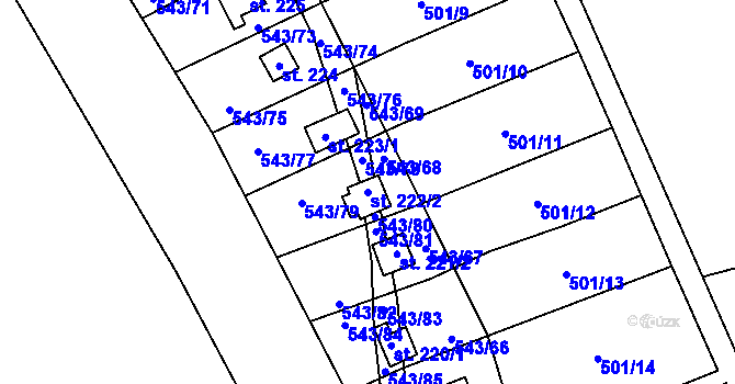 Parcela st. 222/2 v KÚ Hašlovice, Katastrální mapa