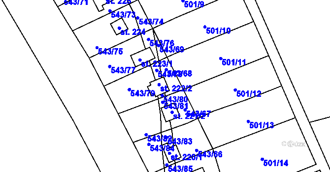Parcela st. 222/3 v KÚ Hašlovice, Katastrální mapa