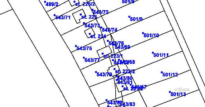 Parcela st. 223/1 v KÚ Hašlovice, Katastrální mapa