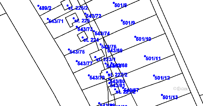 Parcela st. 223/2 v KÚ Hašlovice, Katastrální mapa