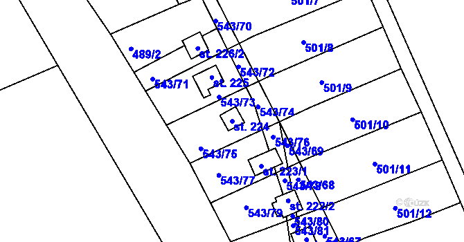 Parcela st. 224 v KÚ Hašlovice, Katastrální mapa