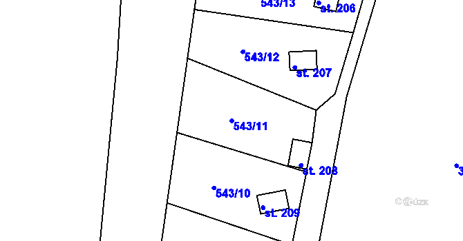 Parcela st. 543/11 v KÚ Hašlovice, Katastrální mapa
