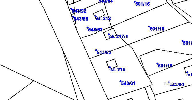 Parcela st. 543/62 v KÚ Hašlovice, Katastrální mapa