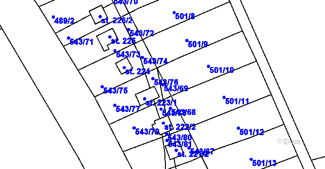 Parcela st. 543/69 v KÚ Hašlovice, Katastrální mapa