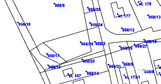 Parcela st. 958/29 v KÚ Záhoří u Větřní, Katastrální mapa