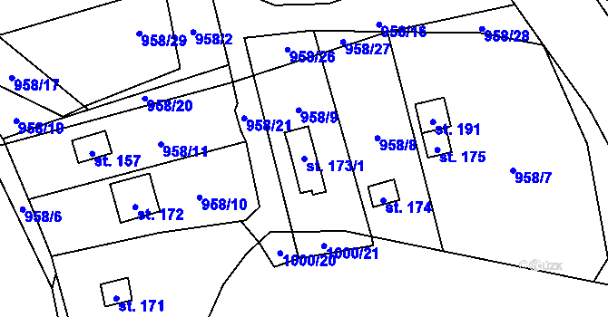Parcela st. 173/1 v KÚ Záhoří u Větřní, Katastrální mapa
