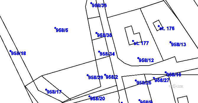 Parcela st. 958/34 v KÚ Záhoří u Větřní, Katastrální mapa