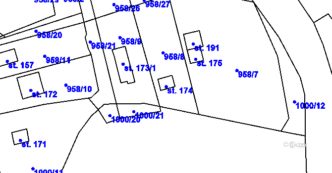 Parcela st. 174 v KÚ Záhoří u Větřní, Katastrální mapa