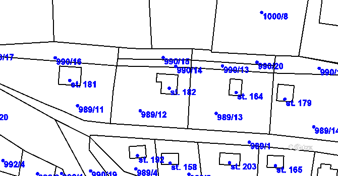 Parcela st. 182 v KÚ Záhoří u Větřní, Katastrální mapa