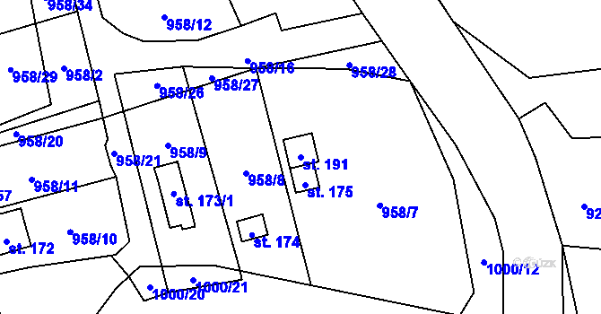Parcela st. 191 v KÚ Záhoří u Větřní, Katastrální mapa