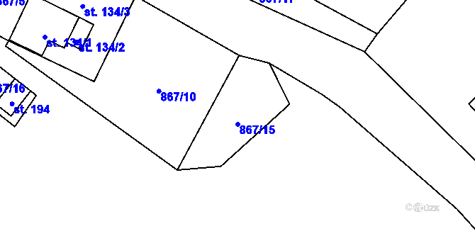 Parcela st. 867/15 v KÚ Záhoří u Větřní, Katastrální mapa