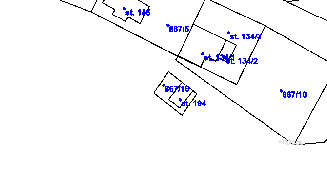 Parcela st. 867/16 v KÚ Záhoří u Větřní, Katastrální mapa