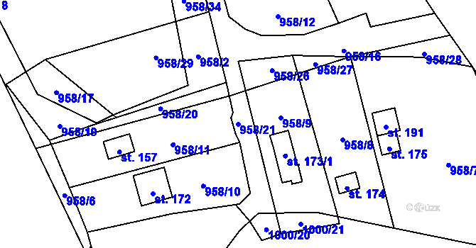 Parcela st. 958/21 v KÚ Záhoří u Větřní, Katastrální mapa