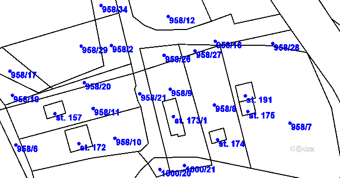 Parcela st. 958/9 v KÚ Záhoří u Větřní, Katastrální mapa