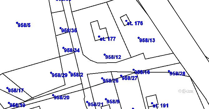 Parcela st. 958/12 v KÚ Záhoří u Větřní, Katastrální mapa