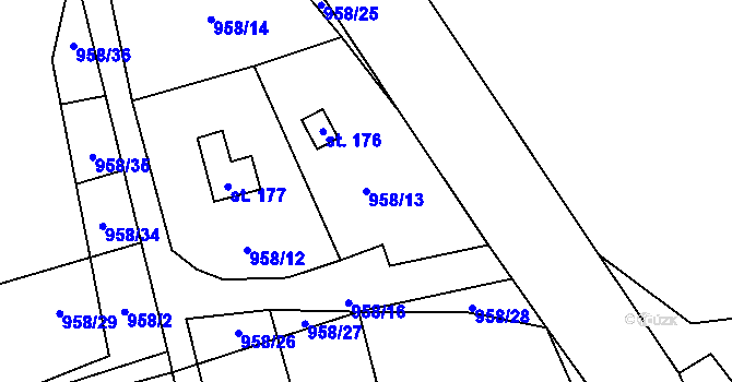 Parcela st. 958/13 v KÚ Záhoří u Větřní, Katastrální mapa