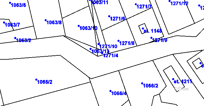 Parcela st. 1271/4 v KÚ Větřní, Katastrální mapa