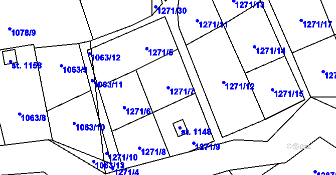 Parcela st. 1271/7 v KÚ Větřní, Katastrální mapa