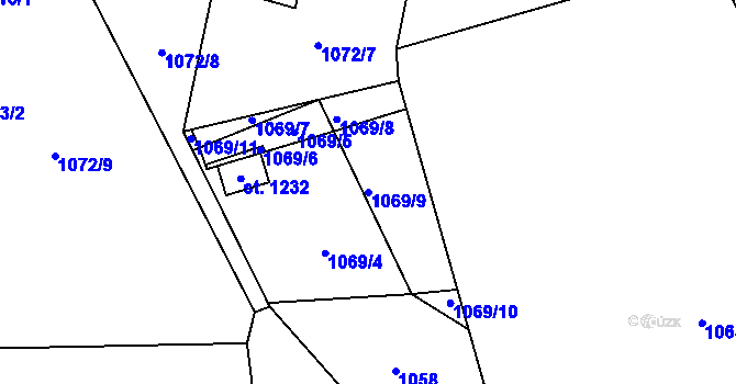 Parcela st. 1069/9 v KÚ Větřní, Katastrální mapa