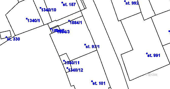 Parcela st. 97/1 v KÚ Větřní, Katastrální mapa
