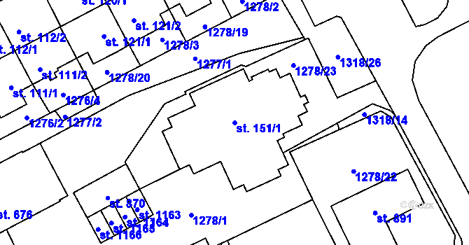 Parcela st. 151/1 v KÚ Větřní, Katastrální mapa