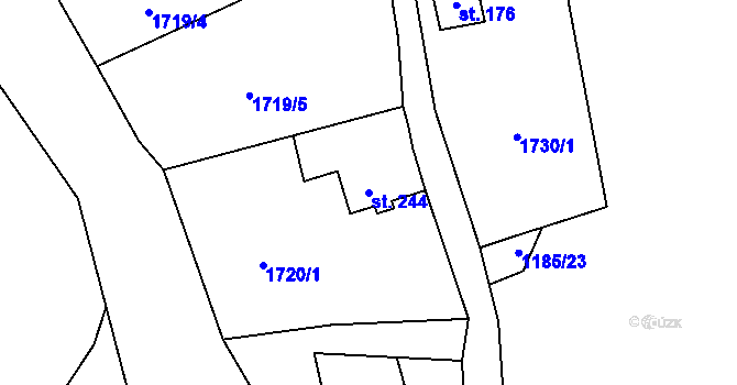 Parcela st. 244 v KÚ Větřní, Katastrální mapa