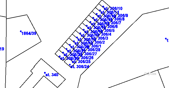 Parcela st. 306/1 v KÚ Větřní, Katastrální mapa