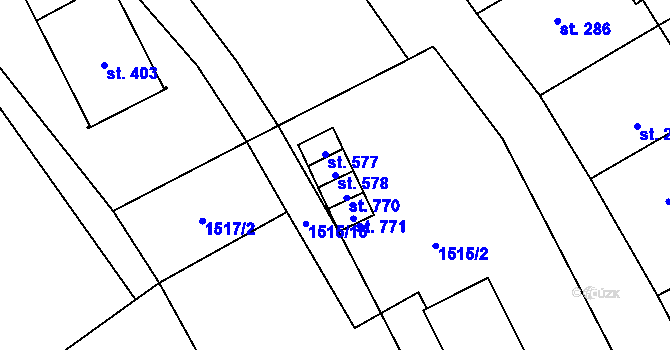 Parcela st. 578 v KÚ Větřní, Katastrální mapa