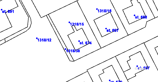 Parcela st. 674 v KÚ Větřní, Katastrální mapa